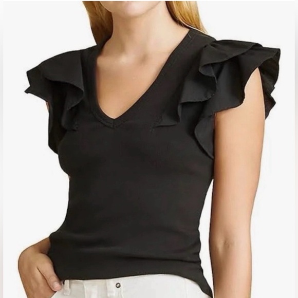 VERONICA BEARD Cathie Ruffled Top M Black $158